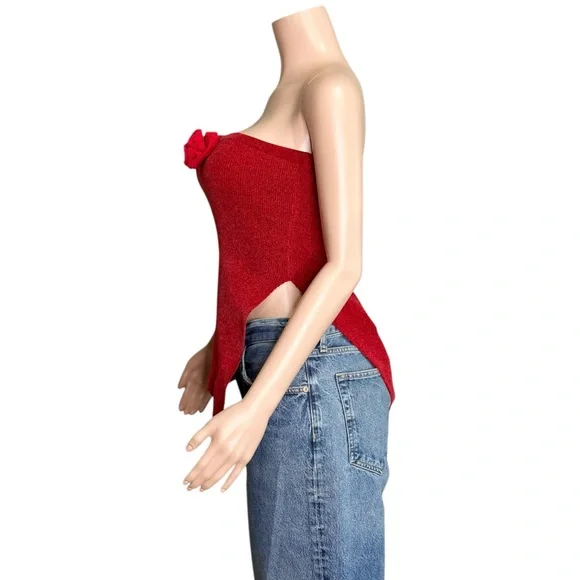 WITH JÉAN Belle Crushed Velvet Strapless Top, Red, Medium - Picture 6 of 11